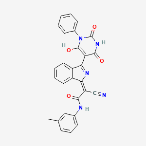 molecular formula C28H19N5O4 B12723188 2-Cyano-2-(2,3-dihydro-3-(tetrahydro-2,4,6-trioxo-1-phenyl-5(2H)-pyrimidinylidene)-1H-isoindol-1-ylidene)-N-(3-methylphenyl)acetamide CAS No. 79694-44-3