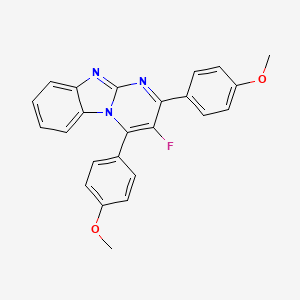 molecular formula C24H18FN3O2 B12723225 Pyrimido(1,2-a)benzimidazole, 2,4-bis(4-methoxyphenyl)-3-fluoro- CAS No. 169132-79-0