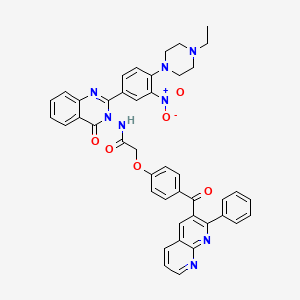 molecular formula C43H36N8O6 B12723248 Acetamide, N-(2-(4-(4-ethyl-1-piperazinyl)-3-nitrophenyl)-4-oxo-3(4H)-quinazolinyl)-2-(4-((2-phenyl-1,8-naphthyridin-3-yl)carbonyl)phenoxy)- CAS No. 136603-27-5