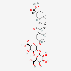 molecular formula C42H61AlO16+2 B12723293 aluminum;(2S,6aR,6aS,8aR)-10-[(2S,3R,4S,5S,6S)-6-carboxy-3-[(2R,3R,4S,5S,6S)-6-carboxy-3,4,5-trihydroxyoxan-2-yl]oxy-4,5-dihydroxyoxan-2-yl]oxy-2,4a,6a,6b,9,9,12a-heptamethyl-13-oxo-3,4,5,6,6a,7,8,8a,10,11,12,14b-dodecahydro-1H-picene-2-carboxylate CAS No. 56271-77-3