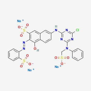 molecular formula C26H17ClN7Na3O10S3 B12723330 Trisodium 7-[[4-chloro-6-[N-(sulphonatomethyl)anilino]-1,3,5-triazin-2-YL]amino]-4-hydroxy-3-[(O-sulphonatophenyl)azo]naphthalene-2-sulphonate CAS No. 29779-17-7