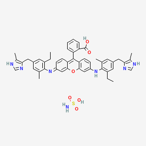 molecular formula C48H49N7O6S B12723389 9-(2-Carboxyphenyl)-3,6-bis((2-ethyl-6-methyl-4-((5-methyl-1H-imidazol-4-yl)methyl)phenyl)amino)xanthylium sulphamate CAS No. 85030-36-0