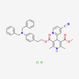 molecular formula C38H37ClN4O4 B12723399 (2,4'-Bipyridine)-3',5'-dicarboxylic acid, 1',4'-dihydro-4-cyano-2',6'-dimethyl-, 2-(4-(bis(phenylmethyl)amino)phenyl)ethyl methyl ester, monohydrochloride CAS No. 116308-48-6
