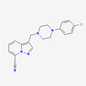 molecular formula C19H18ClN5 B12723414 Pyrazolo(1,5-a)pyridine-7-carbonitrile, 3-((4-(4-chlorophenyl)-1-piperazinyl)methyl)- CAS No. 444056-97-7
