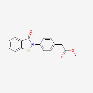 molecular formula C17H15NO3Se B12723439 Benzeneacetic acid, 4-(3-oxo-1,2-benzisoselenazol-2(3H)-yl)-, ethyl ester CAS No. 81743-96-6