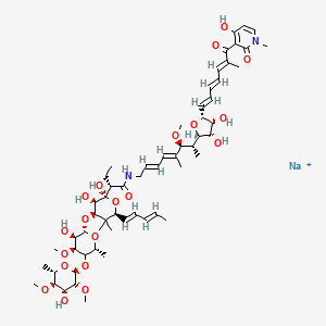 molecular formula C59H88N2NaO20+ B12723495 31-O-(6-Deoxy-4-O-(6-deoxy-2,4-di-O-methylhexopyranosyl)-3-O-methylhexopyranosyl)-1-methylmocimycin, monosodium salt CAS No. 82042-08-8