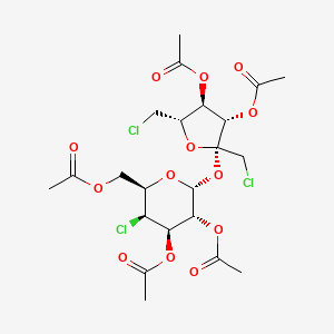 molecular formula C22H29Cl3O13 B12723573 3,4-Di-O-acetyl-1,6-dichloro-1,6-dideoxy-beta-D-fructofuranosyl 4-chloro-4-deoxy-alpha-D-galactose, triacetate CAS No. 55832-20-7
