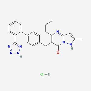 molecular formula C24H24ClN7O B12723635 Pyrazolo(1,5-a)pyrimidin-7-ol, 2-methyl-5-propyl-6-((2'-(1H-tetrazol-5-yl)(1,1'-biphenyl)-4-yl)methyl)-, monohydrochloride CAS No. 151327-05-8