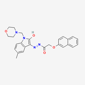 molecular formula C26H26N4O4 B12723692 Acetic acid, (2-naphthalenyloxy)-, (1,2-dihydro-5-methyl-1-(4-morpholinylmethyl)-2-oxo-3H-indol-3-ylidene)hydrazide CAS No. 81215-54-5