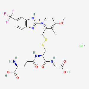 molecular formula C26H30ClF3N6O7S2 B12723943 Glycine, N-(N-L-gamma-glutamyl-3-(((4-methoxy-3-methyl-1-(5-(trifluoromethyl)-1H-benzimidazol-2-yl)pyridinium-2-yl)methyl)dithio)-L-alanyl)-, chloride CAS No. 124486-08-4