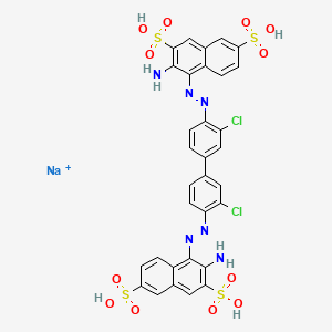 molecular formula C32H22Cl2N6NaO12S4+ B12724011 4,4'-((3,3'-Dichloro(1,1'-biphenyl)-4,4'-diyl)bis(azo))bis(3-aminonaphthalene-2,7-disulphonic) acid, sodium salt CAS No. 83249-25-6