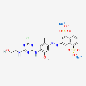molecular formula C23H20ClN7Na2O8S2 B12724050 1,5-Naphthalenedisulfonic acid, 3-((4-((4-chloro-6-((2-hydroxyethyl)amino)-1,3,5-triazin-2-yl)amino)-5-methoxy-2-methylphenyl)azo)-, disodium salt CAS No. 83784-22-9