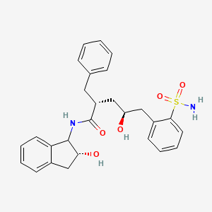 molecular formula C27H30N2O5S B12724096 Benzenepentanamide, 2-(aminosulfonyl)-N-((1S,2R)-2,3-dihydro-2-hydroxy-1H-inden-1-yl)-gamma-hydroxy-alpha-(phenylmethyl)-, (aR,gS)- CAS No. 181869-08-9
