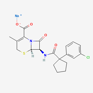 molecular formula C20H20ClN2NaO4S B12724107 5-Thia-1-azabicyclo(4.2.0)oct-2-ene-2-carboxylic acid, 7-(((1-(3-chlorophenyl)cyclopentyl)carbonyl)amino)-3-methyl-8-oxo-, monosodium salt, (6R-trans)- CAS No. 143407-72-1