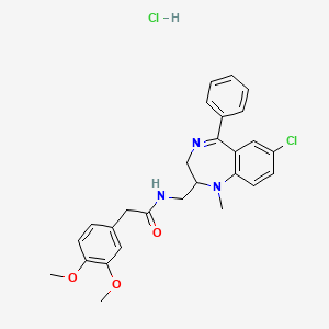 molecular formula C27H29Cl2N3O3 B12724117 Benzeneacetamide, N-((7-chloro-1-methyl-5-phenyl-2,3-dihydro-1H-1,3-benzodiazepin-2-yl)methyl)-3,4-dimethoxy-, monohydrochloride CAS No. 83737-42-2