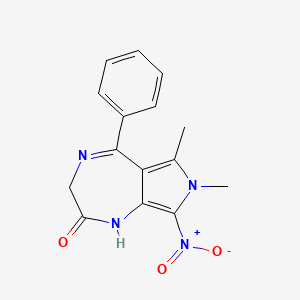 molecular formula C15H14N4O3 B12724188 Pyrrolo(3,4-e)-1,4-diazepin-2(1H)-one, 3,7-dihydro-6,7-dimethyl-8-nitro-5-phenyl- CAS No. 84829-75-4
