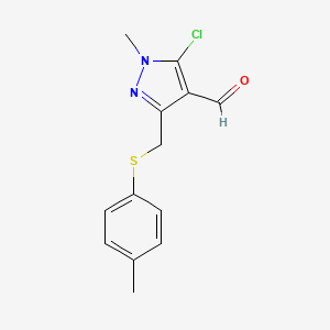 molecular formula C13H13ClN2OS B1272419 5-Chloro-1-methyl-3-{[(4-methylphenyl)sulfanyl]-methyl}-1H-pyrazole-4-carbaldehyde CAS No. 321526-27-6