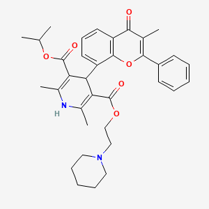 molecular formula C35H40N2O6 B12724190 3,5-Pyridinedicarboxylic acid, 1,4-dihydro-2,6-dimethyl-4-(3-methyl-4-oxo-2-phenyl-4H-1-benzopyran-8-yl)-, 1-methylethyl 2-(1-piperidinyl)ethyl ester CAS No. 110714-54-0