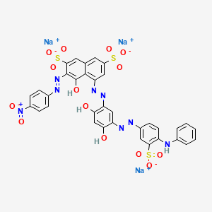 molecular formula C34H21N8Na3O14S3 B12724191 Trisodium 5-((2,4-dihydroxy-5-((4-(phenylamino)-3-sulphonatophenyl)azo)phenyl)azo)-4-hydroxy-3-((4-nitrophenyl)azo)naphthalene-2,7-disulphonate CAS No. 85631-82-9