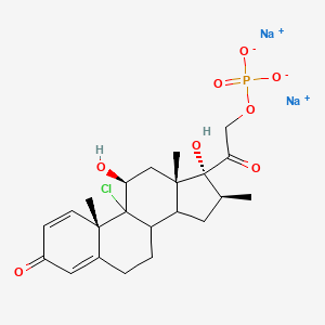 molecular formula C22H28ClNa2O8P B12724268 Pregna-1,4-diene-3,20-dione, 9-chloro-11,17-dihydroxy-16-methyl-21-(phosphonooxy)-, disodium salt, (11beta,16beta)- CAS No. 94135-39-4