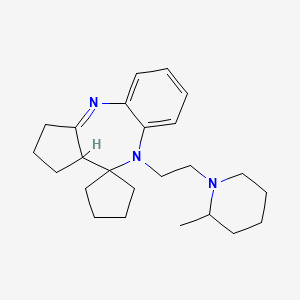 molecular formula C24H35N3 B12724352 Spiro(benzo(b)cyclopenta(e)(1,4)diazepine-10(1H),1'-cyclopentane), 2,3,9,10a-tetrahydro-9-(2-(2-methyl-1-piperidinyl)ethyl)- CAS No. 93464-36-9