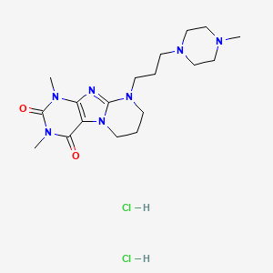 molecular formula C18H31Cl2N7O2 B12724367 Pyrimido(2,1-f)purine-2,4(1H,3H)-dione, 6,7,8,9-tetrahydro-1,3-dimethyl-9-(3-(4-methyl-1-piperazinyl)propyl)-, dihydrochloride CAS No. 148711-94-8