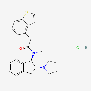 molecular formula C24H27ClN2OS B12724408 Benzo(b)thiophene-4-acetamide, N-(2,3-dihydro-2-(1-pyrrolidinyl)-1H-indol-1-yl)-N-methyl-, monohydrochloride, trans-(+-)- CAS No. 116627-82-8