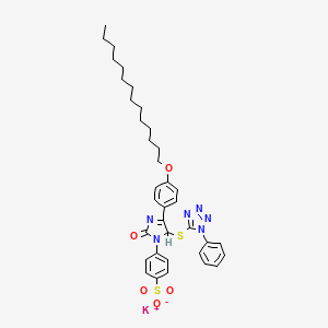 molecular formula C36H43KN6O5S2 B12724439 Potassium 4-(2,5-dihydro-2-oxo-5-((1-phenyl-1H-tetraazol-5-yl)thio)-4-(4-(tetradecyloxy)phenyl)-1H-imidazol-1-yl)benzenesulphonate CAS No. 94166-37-7