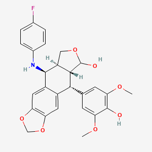 molecular formula C27H26FNO7 B12724470 (5S,5aS,8aR,9R)-5-(4-fluoroanilino)-9-(4-hydroxy-3,5-dimethoxyphenyl)-5,5a,6,8,8a,9-hexahydro-[2]benzofuro[5,6-f][1,3]benzodioxol-8-ol CAS No. 201594-22-1