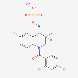 molecular formula C17H12Cl3KN2O5S B12724679 Hydroxylamine-O-sulfonic acid, N-(6-chloro-1-(2,4-dichlorobenzoyl)-2,3-dihydro-3-methyl-4(1H)-quinolinylidene)-, potassium salt CAS No. 114428-03-4