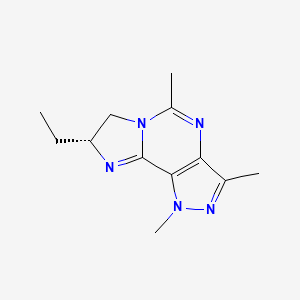 molecular formula C12H17N5 B12724891 1H-Imidazo(1,2-C)pyrazolo(3,4-E)pyrimidine, 8-ethyl-7,8-dihydro-1,3,5-trimethyl-, (R)- CAS No. 111821-33-1