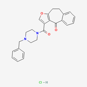 molecular formula C25H25ClN2O3 B12724969 Piperazine, 1-((9,10-dihydro-4-oxo-4H-benzo(4,5)cyclohepta(1,2-b)furan-3-yl)carbonyl)-4-(phenylmethyl)-, monohydrochloride CAS No. 83494-81-9