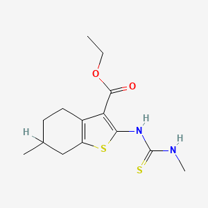 molecular formula C14H20N2O2S2 B12725058 Benzo(b)thiophene-3-carboxylic acid, 4,5,6,7-tetrahydro-6-methyl-2-(((methylamino)thioxomethyl)amino)-, ethyl ester CAS No. 132605-05-1