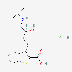 molecular formula C15H24ClNO4S B12725099 4H-Cyclopenta(b)thiophene-2-carboxylic acid, 5,6-dihydro-3-(3-((1,1-dimethylethyl)amino)-2-hydroxypropoxy)-, hydrochloride CAS No. 85462-86-8