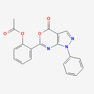 molecular formula C19H13N3O4 B12725109 Pyrazolo(3,4-d)(1,3)oxazin-4(1H)-one, 6-(2-(acetyloxy)phenyl)-1-phenyl- CAS No. 138188-00-8