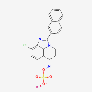 molecular formula C20H13ClKN3O4S B12725146 Hydroxylamine-O-sulfonic acid, N-(9-chloro-4,5-dihydro-2-(2-naphthalenyl)-6H-imidazo(4,5,1-ij)quinolin-6-ylidene)-, potassium salt CAS No. 134601-10-8