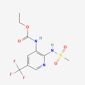 molecular formula C10H12F3N3O4S B12725159 Carbamic acid, (2-((methylsulfonyl)amino)-5-(trifluoromethyl)-3-pyridinyl)-, ethyl ester CAS No. 141283-59-2