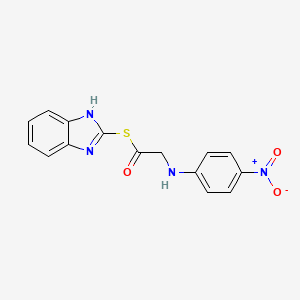 molecular formula C15H12N4O3S B12725327 Ethanethioic acid, ((4-nitrophenyl)amino)-, S-1H-benzimidazol-2-yl ester CAS No. 83408-85-9