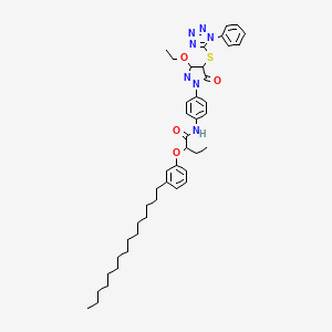 molecular formula C43H57N7O4S B12725372 Butanamide, N-[4-[3-ethoxy-4,5-dihydro-5-oxo-4-[(1-phenyl-1H-tetrazol-5-yl)thio]-1H-pyrazol-1-yl]phenyl]-2-(3-pentadecylphenoxy)- CAS No. 6016-51-9