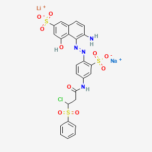 molecular formula C25H19ClLiN4NaO10S3 B12725479 Lithium sodium 6-amino-5-((4-((3-chloro-1-oxo-3-(phenylsulphonyl)propyl)amino)-2-sulphonatophenyl)azo)-4-hydroxynaphthalene-2-sulphonate CAS No. 83006-76-2