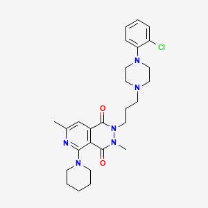 molecular formula C27H35ClN6O2 B12725531 Pyrido(3,4-d)pyridazine-1,4-dione, 2,3-dihydro-2-(3-(4-(2-chlorophenyl)-1-piperazinyl)propyl)-3,7-dimethyl-5-(1-piperidinyl)- CAS No. 164071-36-7