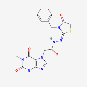 molecular formula C19H19N7O4S B12725563 N'-(3-Benzyl-4-oxo-1,3-thiazolidin-2-ylidene)-2-(1,3-dimethyl-2,6-dioxo-1,2,3,6-tetrahydro-7H-purin-7-yl)acetohydrazide CAS No. 70863-03-5