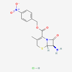 molecular formula C15H16ClN3O5S B12725685 p-Nitrobenzyl (6R-trans)-7-amino-3-methyl-8-oxo-5-thia-1-azabicyclo(4.2.0)oct-2-ene-2-carboxylate monohydrochloride CAS No. 52602-94-5