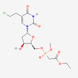 molecular formula C16H24ClN2O9P B12725789 (((1-(5-(2-Chloroethyl)-2,4-dioxo-1,2,3,4-tetrahyropyrimidin-1-yl)-2-deoxy-beta-D-erythro-pentofuranos-5-yl)oxy)methoxyphosphinyl)acetic acid ethyl ester oxide CAS No. 115365-21-4