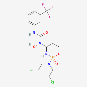 molecular formula C15H20Cl2F3N4O4P B12725838 Urea, N-(2-(bis(2-chloroethyl)amino)tetrahydro-2H-1,3,2-oxazaphosphorin-4-yl)-N-hydroxy-N'-(3-(trifluoromethyl)phenyl)-, P-oxide CAS No. 97139-38-3