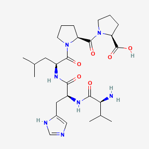 molecular formula C27H43N7O6 B12725839 L-Proline, 1-(1-(N-(N-L-valyl-L-histidyl)-L-leucyl)-L-prolyl)- CAS No. 121305-24-6