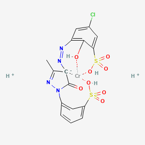 molecular formula C16H14ClCrN4O8S2+ B12725874 Dihydrogen (5-chloro-3-((4,5-dihydro-3-methyl-5-oxo-1-(3-sulphophenyl)-1H-pyrazol-4-yl)azo)-2-hydroxybenzene-1-sulphonato(4-))chromate(2-) CAS No. 85896-38-4