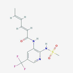 molecular formula C13H14F3N3O3S B12725954 N-(2-((Methylsulfonyl)amino)-5-(trifluoromethyl)-3-pyridinyl)-2,4-hexadienamide CAS No. 141284-13-1