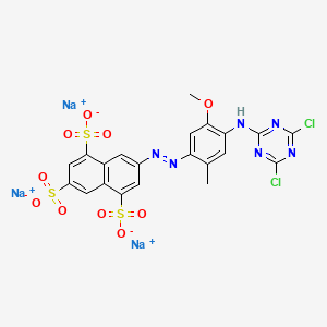 molecular formula C21H13Cl2N6Na3O10S3 B12726024 Trisodium 7-((4-((4,6-dichloro-1,3,5-triazin-2-yl)amino)-5-methoxy-2-methylphenyl)azo)naphthalene-1,3,5-trisulphonate CAS No. 85631-80-7