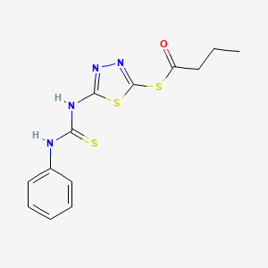 molecular formula C13H14N4OS3 B12726051 S-(5-(((Phenylamino)thioxomethyl)amino)-1,3,4-thiadiazol-2-yl)butanethioate CAS No. 86910-86-3